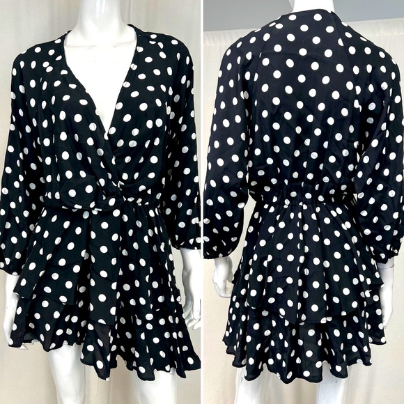 New Zara White Asymmetric Polka Dot T Shirt Dress Oversized
